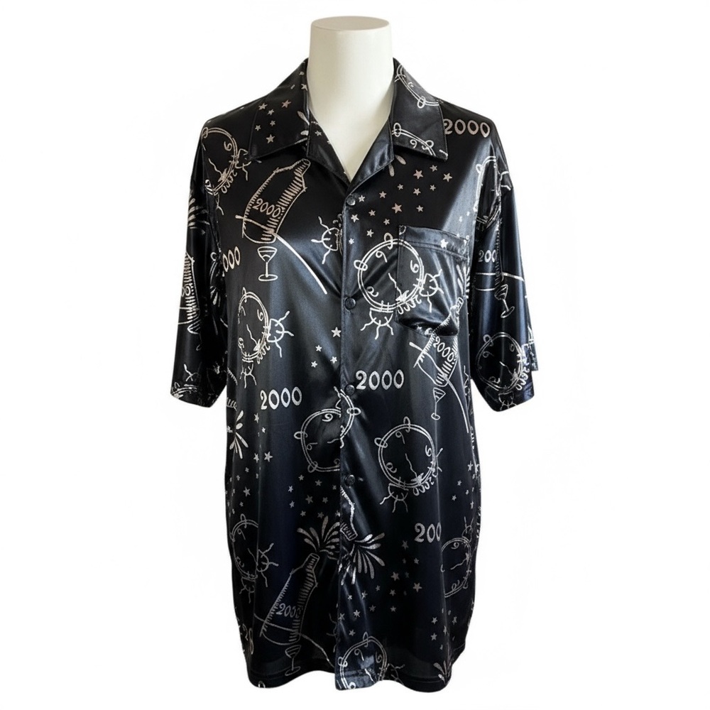 Sold Y2K Dangerous Willie 2000 New Years Silver Black Sheer Button Down Mens L - Picture 1 of 8